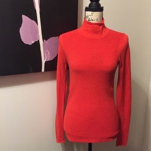 T Tahari Orange Red Mock Turtleneck Size S